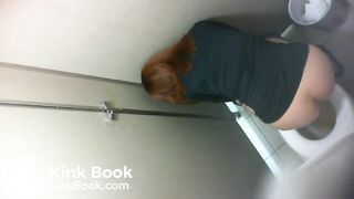 Chinese girl taking poop in the toilet