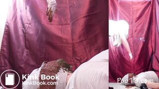 Slave eats shit from 3 different girls