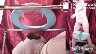 Slave eats shit from 3 different girls