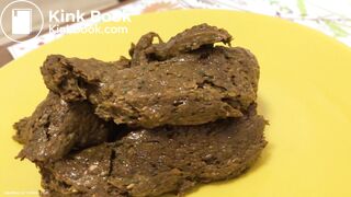 A blonde girl shit then scrutinized it.