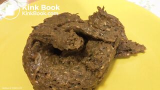 A blonde girl shit then scrutinized it.