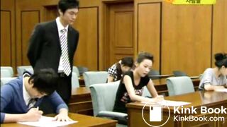 korean girl is holding up diarrhea in test stie