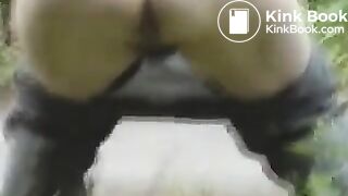 She takes a quick outdoors runny shit