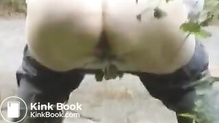 She takes a quick outdoors runny shit