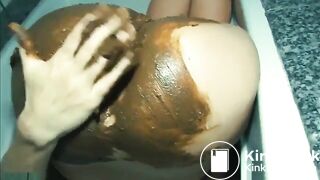 Women shitting in toilet