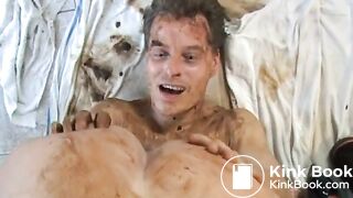 Two kinky women shitting on one guy