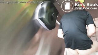 worker taking a break and dumping her waste