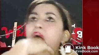 Same Latina pushing a big load of shit out of her pussy