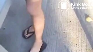 Girl shits near bench