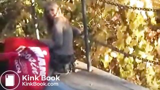 Girl shits near bench