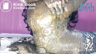 Dark haired teen masturbating with fresh shit