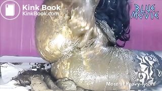 Dark haired teen masturbating with fresh shit