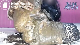 Dark haired teen masturbating with fresh shit