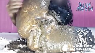 Dark haired teen masturbating with fresh shit