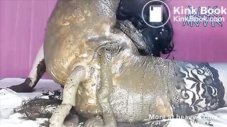 Dark haired teen masturbating with fresh shit