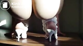 Beautiful dominaing lady shitting into slave mouth