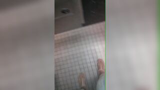 Girl pooping in public bathroom