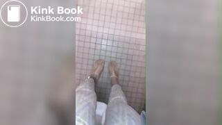 Girl pooping in public bathroom