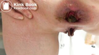 slut pushing out plug, piss and shit