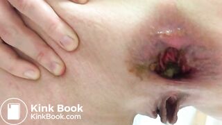 slut pushing out plug, piss and shit