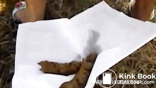 Woman taking a dump in wood - video 2