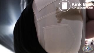 Woman 1eaking shit at the beer garden