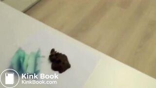 Russian babe shitting on wooden table