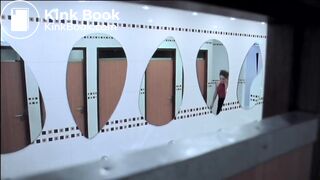 A girl takes a poop in the toilet