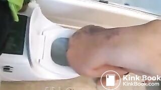 Young girl pooping in toilet