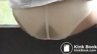 Sandra pooping panties in public, blue skirt