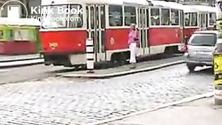 Sandra poops her white pants in the city