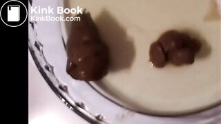 Blonde Italian Girl is Pooping on a Glass Plate