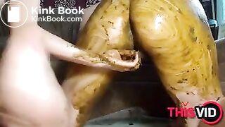 the woman who is inserted by a didlo beyond panty and shit