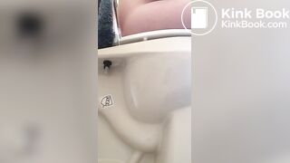 Girl pees and poops on toilet