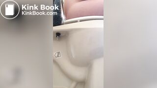 Girl pees and poops on toilet