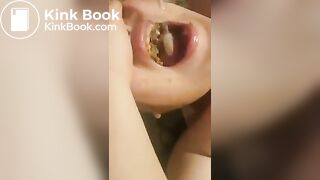 Femdom giving scat tooth brush