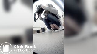 Beautiful girl having a shit and picking nose