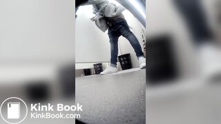 Beautiful girl having a shit and picking nose