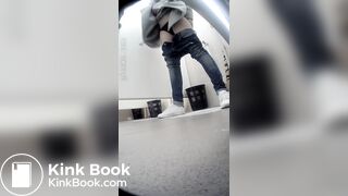 Beautiful girl having a shit and picking nose