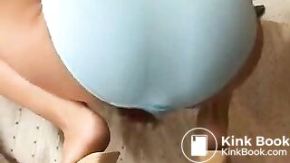 blonde bitch shits her blue panties...