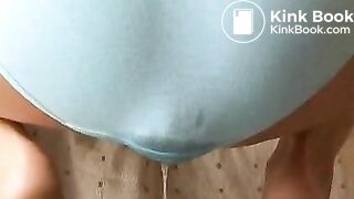 blonde bitch shits her blue panties...