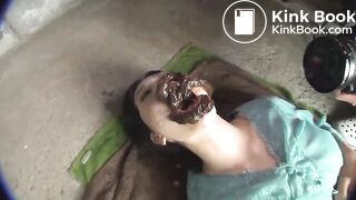 Asian woman eats lots of shit