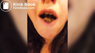 Pig chews and swallows her own shit.