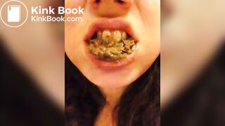 Pig chews and swallows her own shit.