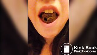 Pig chews and swallows her own shit.