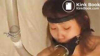 Petite human toilet girl being used