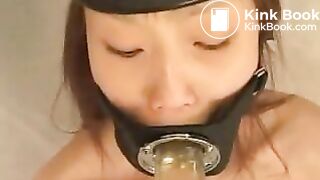 Petite human toilet girl being used