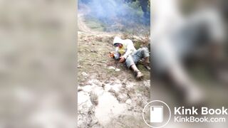 Trucker Takes a Shit Outdoors in Front of Mates