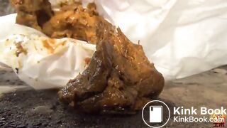 girls dropping a turd outside I