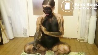 rubing black shit on body